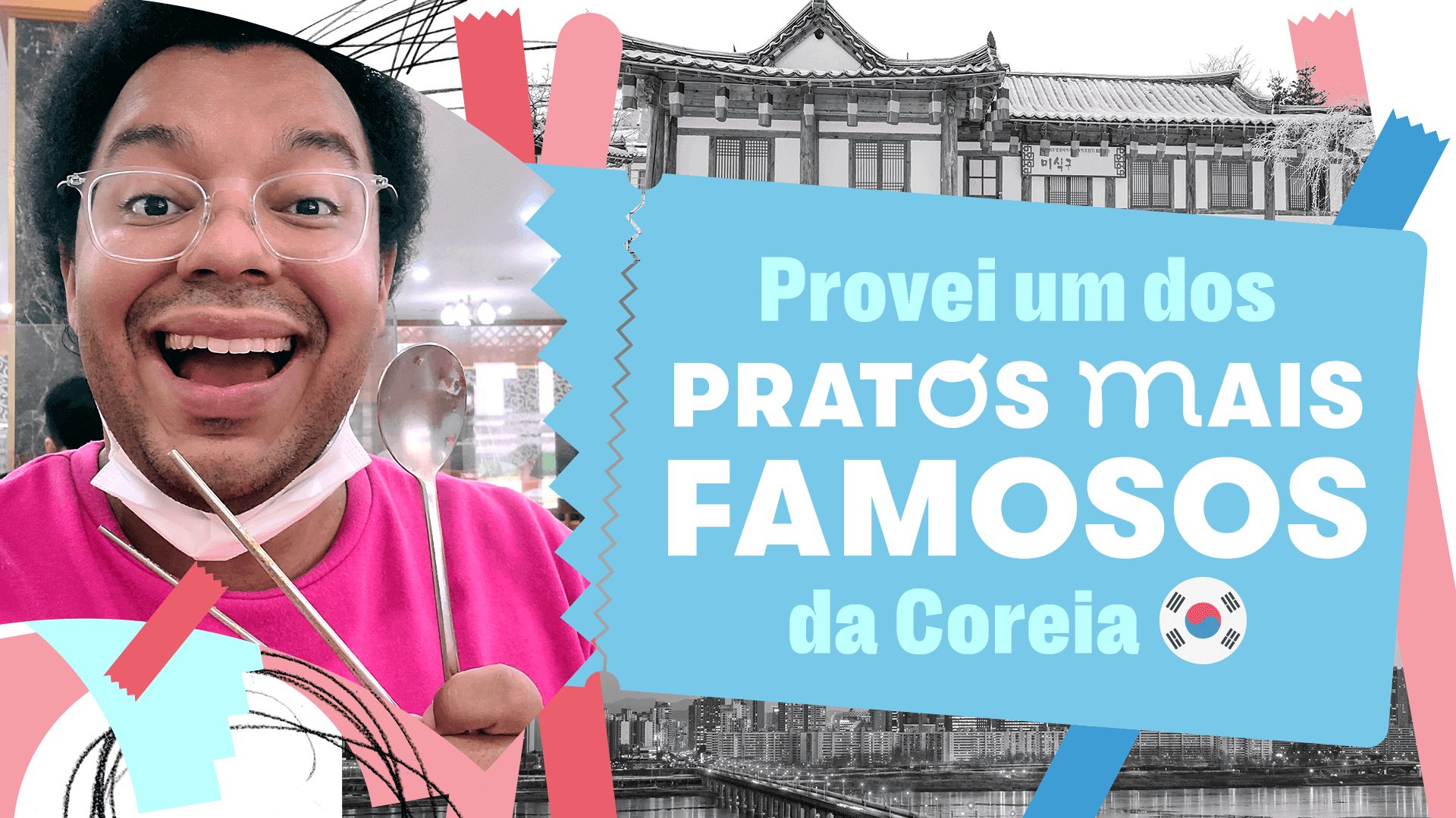 Provando comida típica na Coreia do Sul